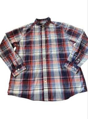 North Face Plaid Flannel Shirt Mens California Heritage Button Up Blue Red. XL